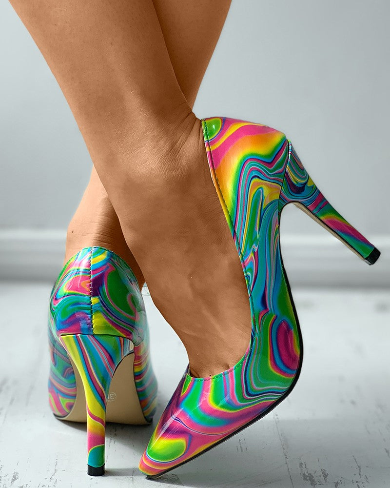 Marble Print Pointed Toe Stiletto Heels