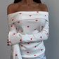 Heart Print Off Shoulder Top