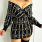 Geometric Print Batwing Sleeve Bodycon Dress