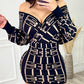 Geometric Print Batwing Sleeve Bodycon Dress