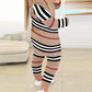 Plus Size Tank Top & Striped Print Drawstring Pants Set With Cardigan