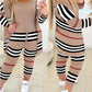 Plus Size Tank Top & Striped Print Drawstring Pants Set With Cardigan