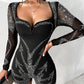 Rhinestone Graphic Pattern Sweetheart Neck Romper