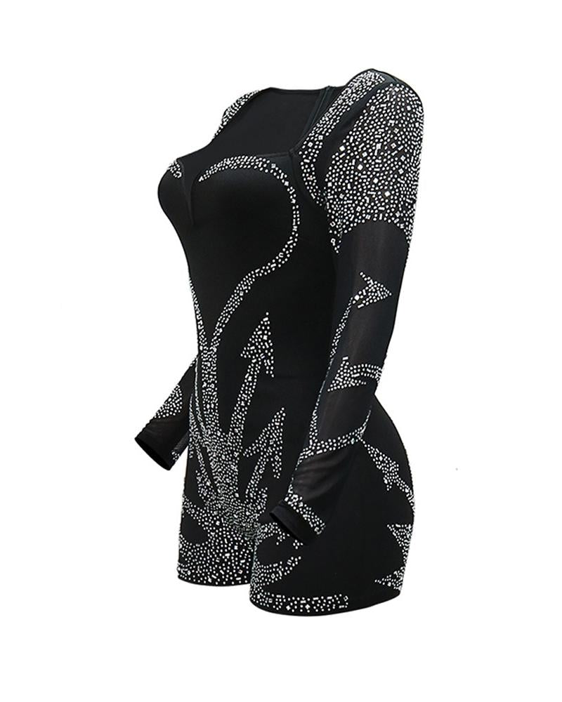 Rhinestone Graphic Pattern Sweetheart Neck Romper