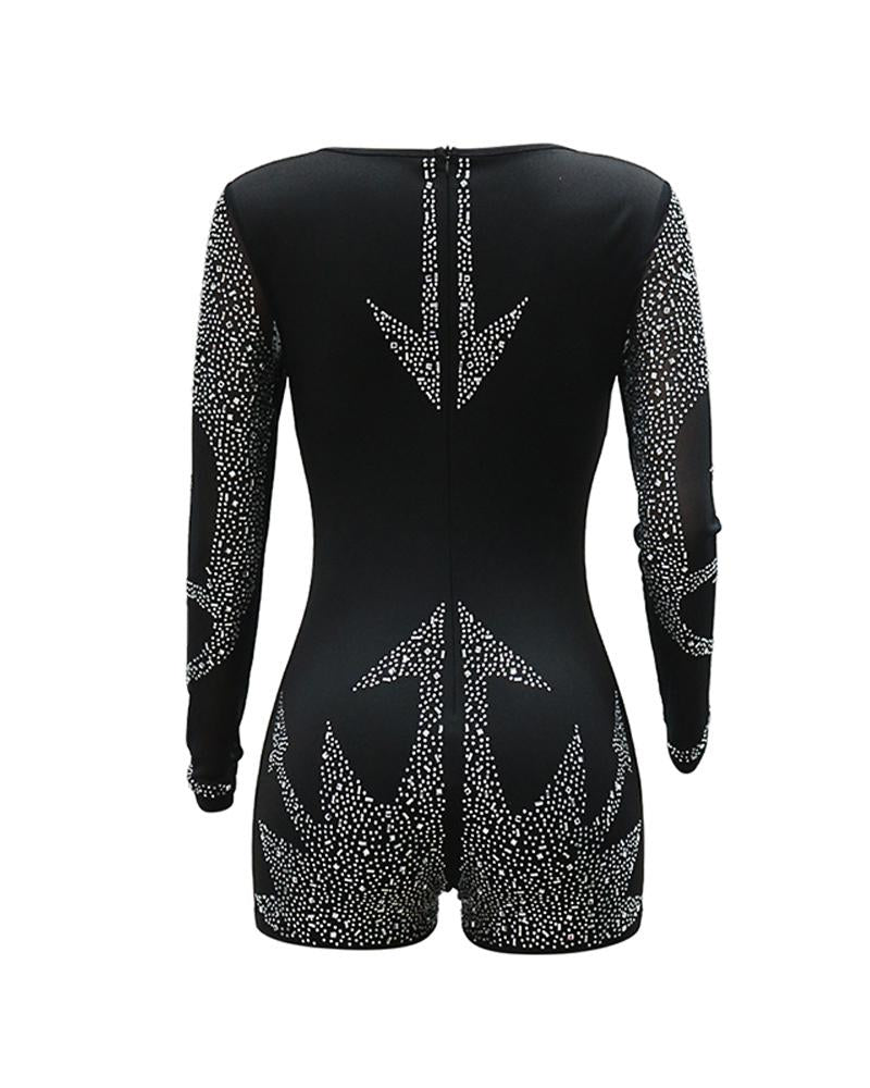 Rhinestone Graphic Pattern Sweetheart Neck Romper