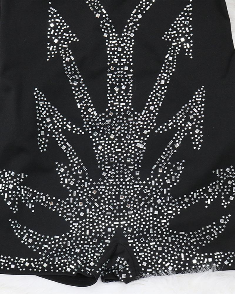 Rhinestone Graphic Pattern Sweetheart Neck Romper