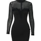 Sheer Mesh Floral Embroidery Bodycon Dress