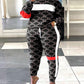 Plus Size Geometric Print Colorblock Sweatshirt & Striped Sweatpants Set