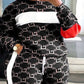 Plus Size Geometric Print Colorblock Sweatshirt & Striped Sweatpants Set
