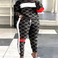 Plus Size Geometric Print Colorblock Sweatshirt & Striped Sweatpants Set