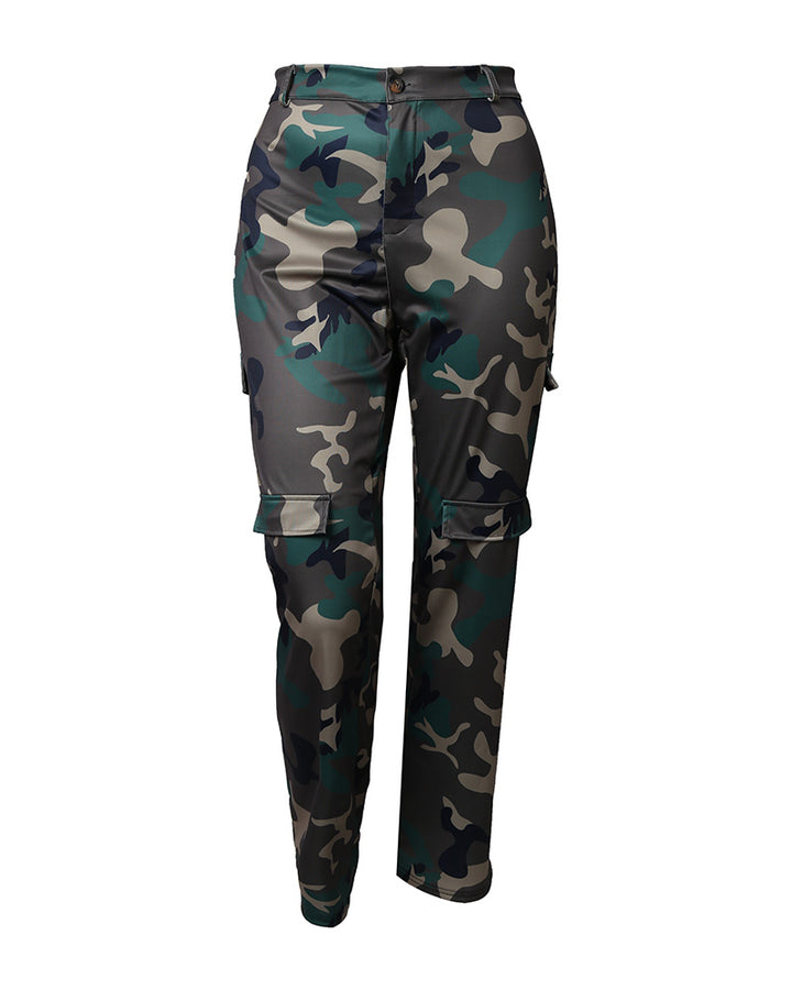 Plus Size Camouflage Print Pocket Design Cargo Pants