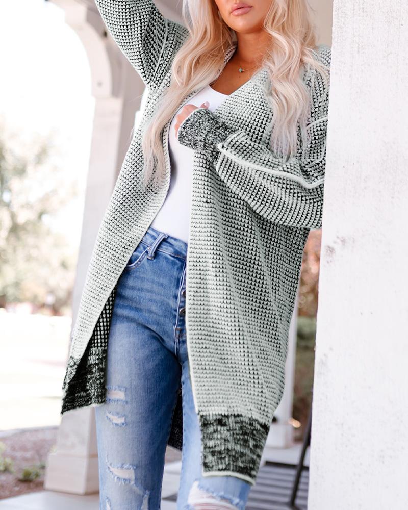 Plaid Knitted Open Front Longline Cardigan