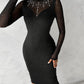 Rhinestone Contrast Mesh Long Sleeve Glitter Bodycon Dress