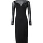 Rhinestone Contrast Mesh Long Sleeve Glitter Bodycon Dress