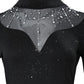 Rhinestone Contrast Mesh Long Sleeve Glitter Bodycon Dress