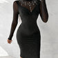 Rhinestone Contrast Mesh Long Sleeve Glitter Bodycon Dress