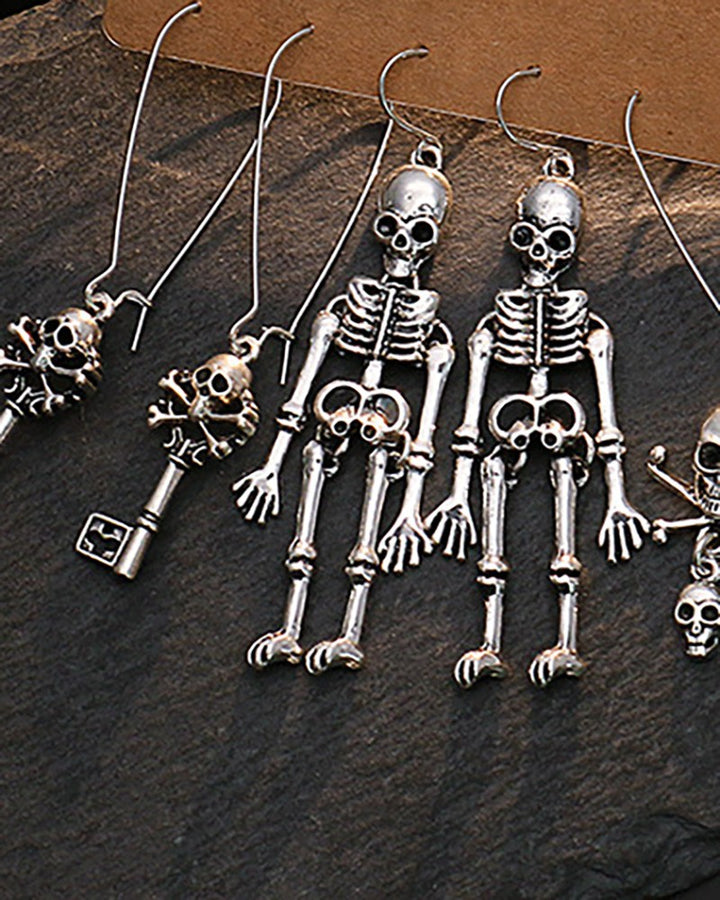3Pairs Halloween Key Skull Skeleton Drop Earrings Set
