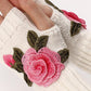 1Pair Floral Embroidery Fingerless Winter Knit Warm Gloves