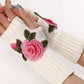 1Pair Floral Embroidery Fingerless Winter Knit Warm Gloves