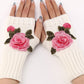 1Pair Floral Embroidery Fingerless Winter Knit Warm Gloves