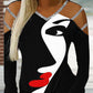 Abstract Figure Print Cold Shoulder Top