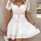 Floral Lace Patch Layered Ruffles Mini Dress