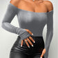 Off Shoulder Long Sleeve Skinny Casual Top