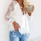 Sheer Mesh Lace Trim Lantern Sleeve Top