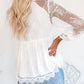 Sheer Mesh Lace Trim Lantern Sleeve Top