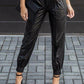 Elastic Waist Zipper Detail PU Pants