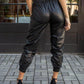 Elastic Waist Zipper Detail PU Pants