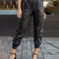 Elastic Waist Zipper Detail PU Pants