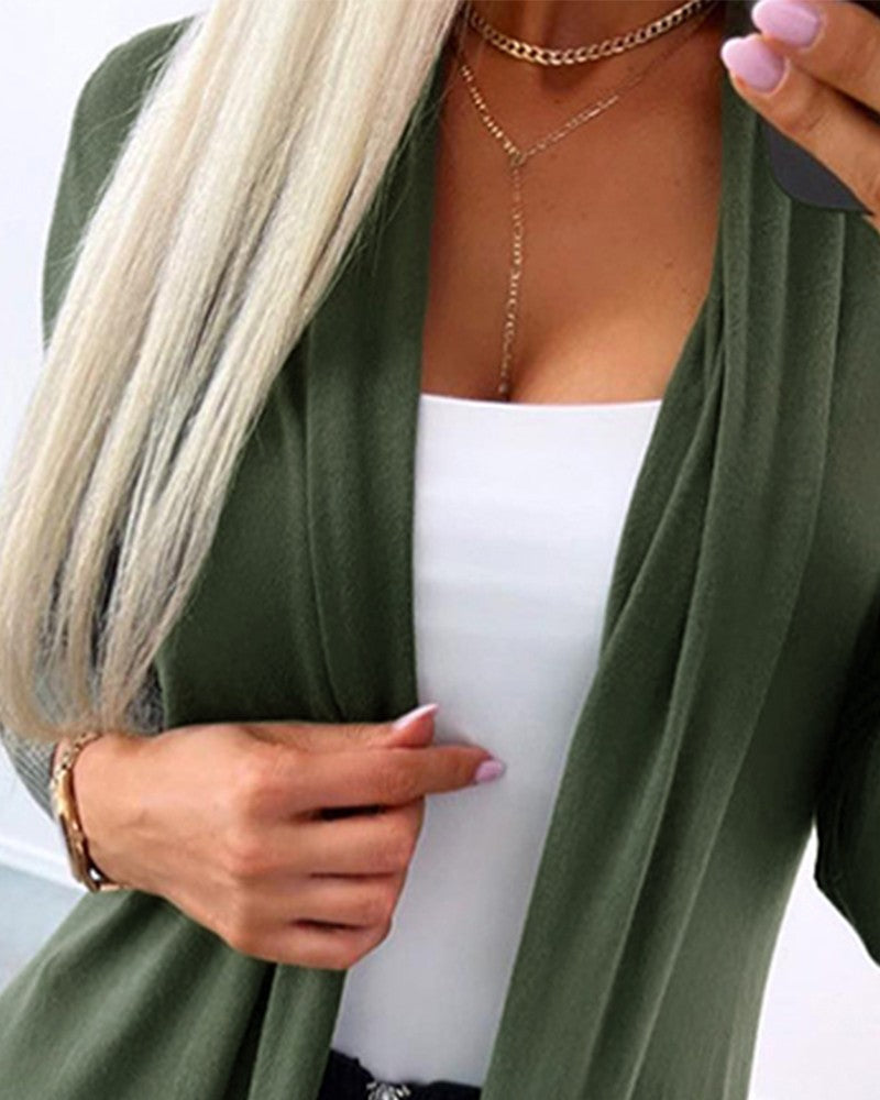 Open Front Long Sleeve Knit Cardigan
