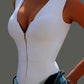 Zip Front V Neck Sleeveless Bodysuit