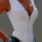 Zip Front V Neck Sleeveless Bodysuit