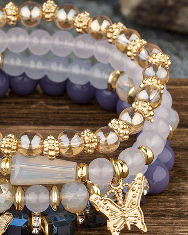 1pc Crystal Stone Beaded Butterfly Multi Layer Bracelet