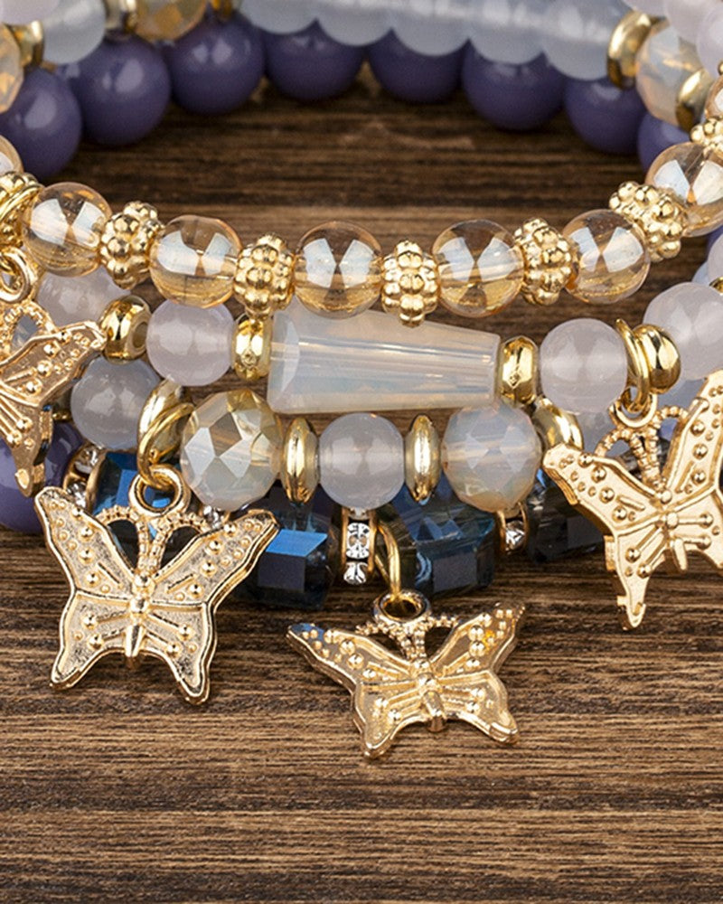 1pc Crystal Stone Beaded Butterfly Multi Layer Bracelet