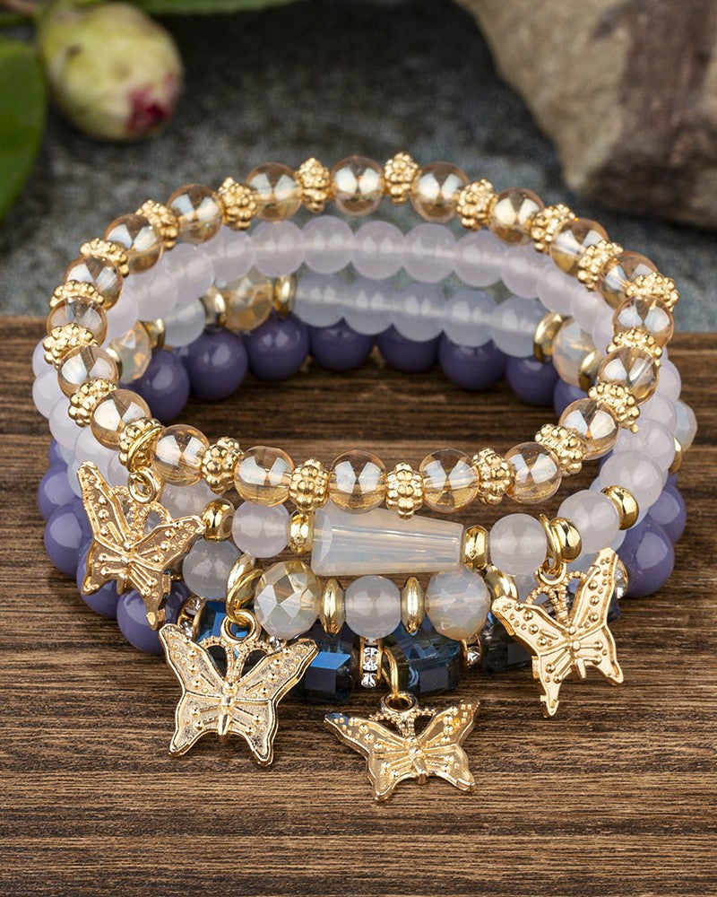 1pc Crystal Stone Beaded Butterfly Multi Layer Bracelet
