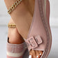 Buckled Hollow Out Wedge Slippers