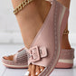 Buckled Hollow Out Wedge Slippers