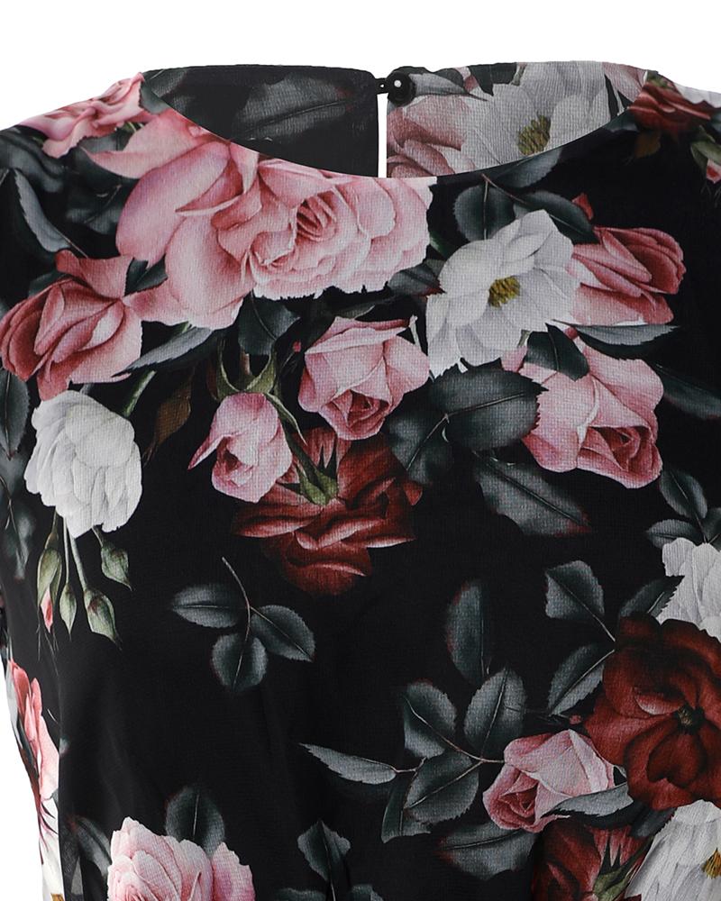 Floral Print Flutter Sleeve Chiffon Dress