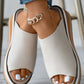 Contrast Paneled Peep Toe Wedge Slippers