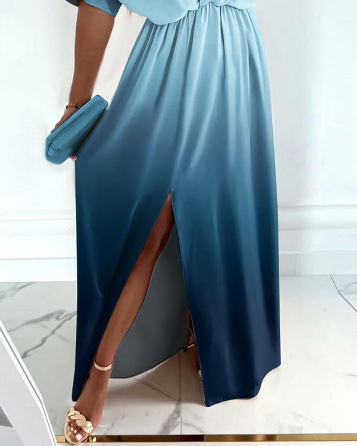Ombre V Neck Split Thigh Maxi Dress