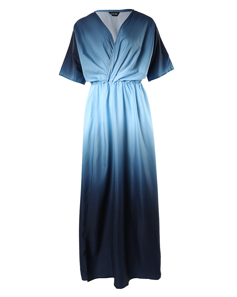 Ombre V Neck Split Thigh Maxi Dress