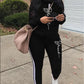 Plus Size Letter Print Hoodie & Sweatpants Set