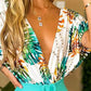Tropical Print Plunge Top & Plain Skirt Set