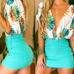 Tropical Print Plunge Top & Plain Skirt Set