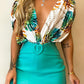 Tropical Print Plunge Top & Plain Skirt Set