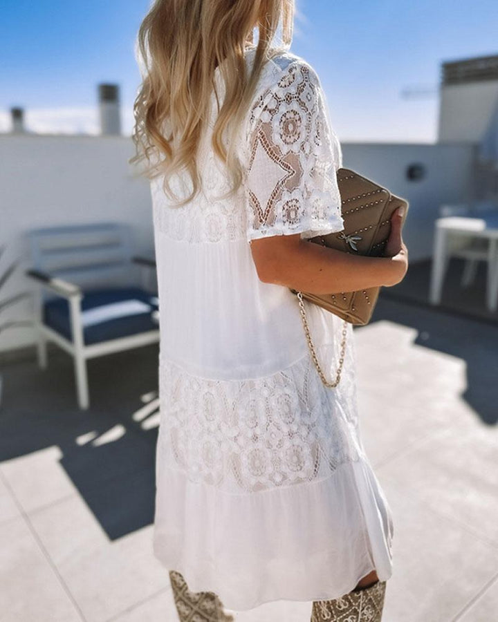 Contrast Lace Short Sleeve Casual Dress