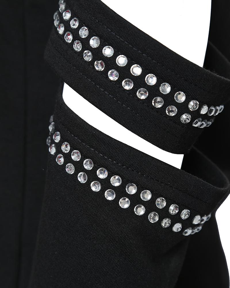 Rhinestone Decor Cold Shoulder Top